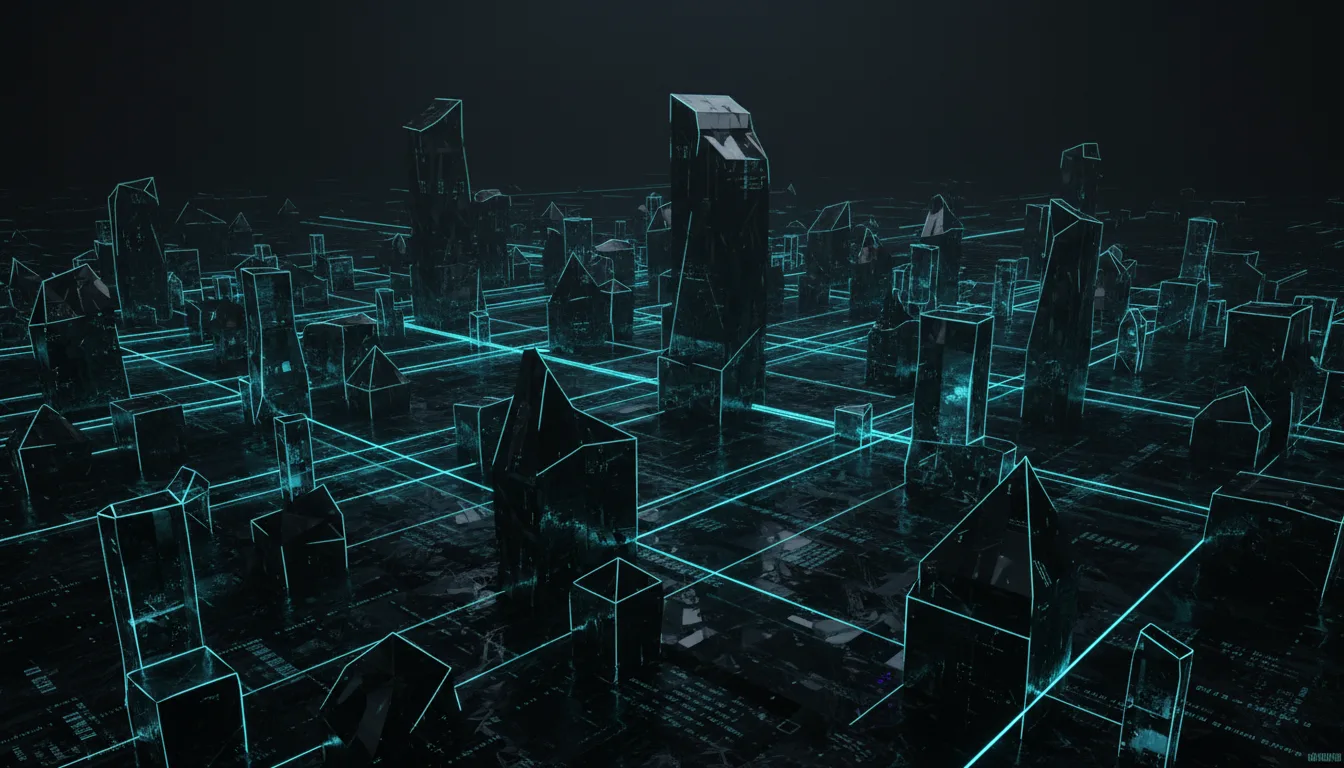 Floating geometric monoliths representing digital music stores
